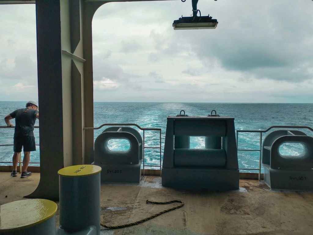 fellow passenger Nik on a container ship in the middle of the Indian Ocean - things to know before travelling on a container ship 